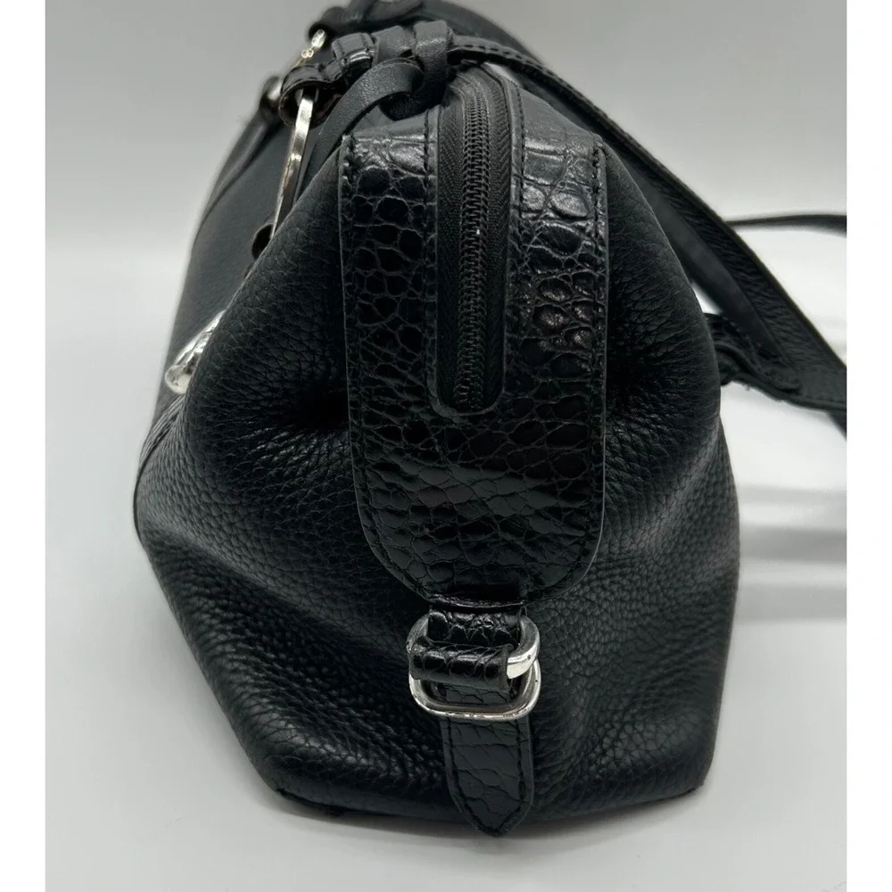 Brighton‎ Satchel Shoulder Bag Handbag Black Pebbled Leather EUC